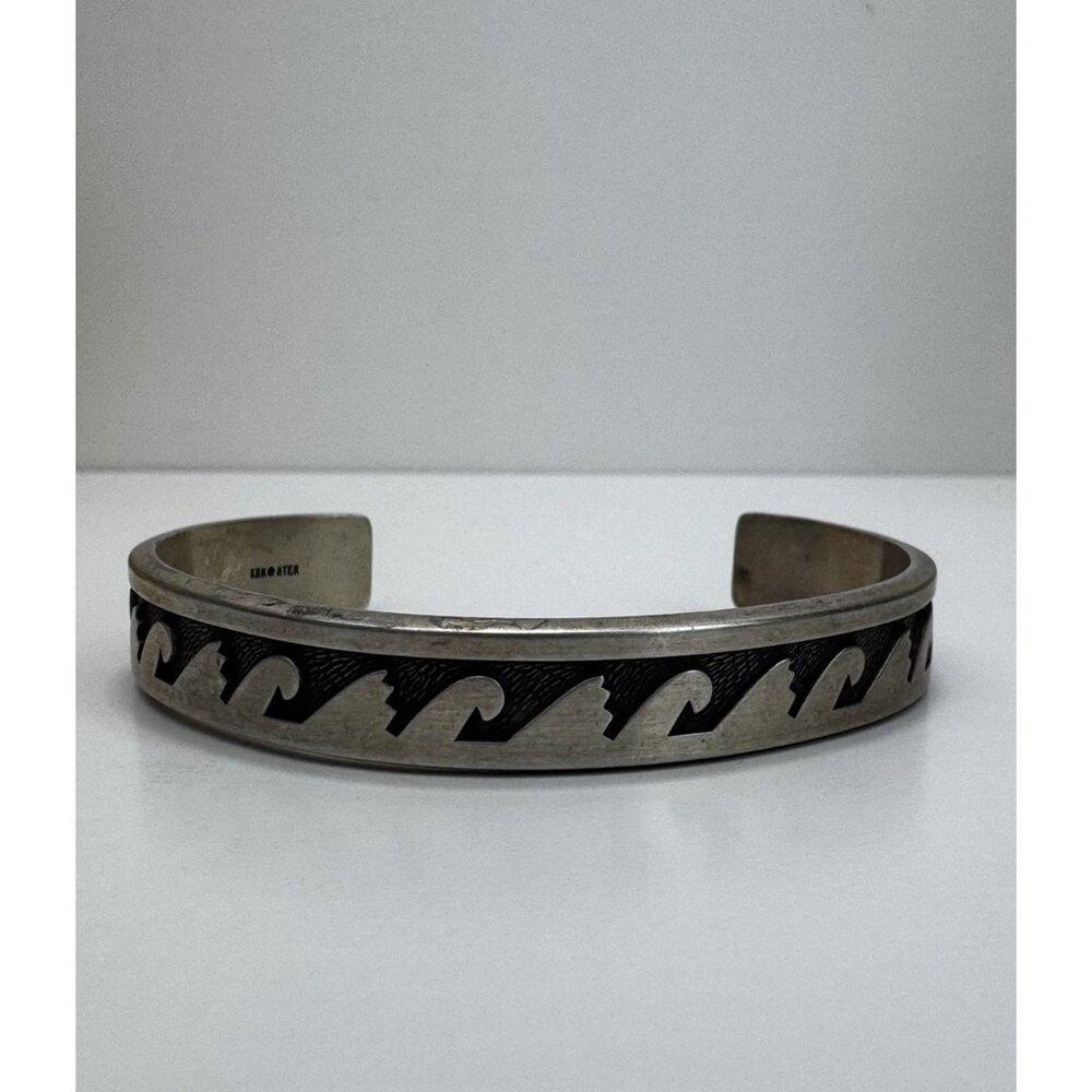 Stunning Southwestern KBN Sterling Silver Wave Pattern Cuff Bracelet Vintage